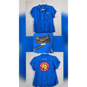 Vintage 50s King Louie Bowling Shirt Womens 36 Blue Grant & Bennett Well Service